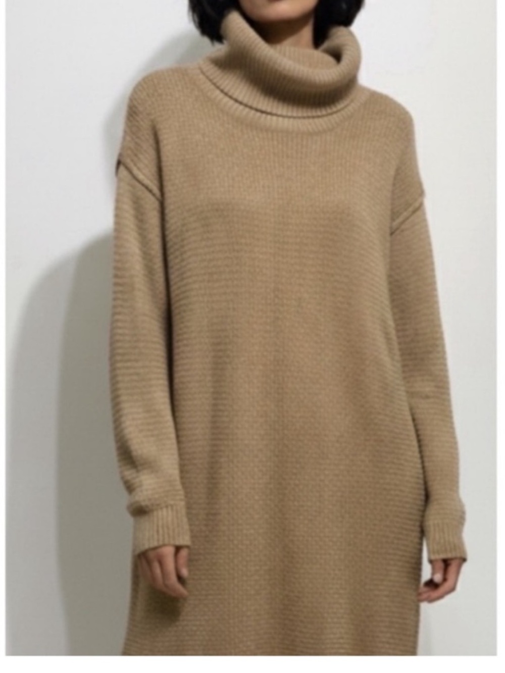 Alice + Olivia Wool Chunky Knit Turtleneck Dress Size Small Tan